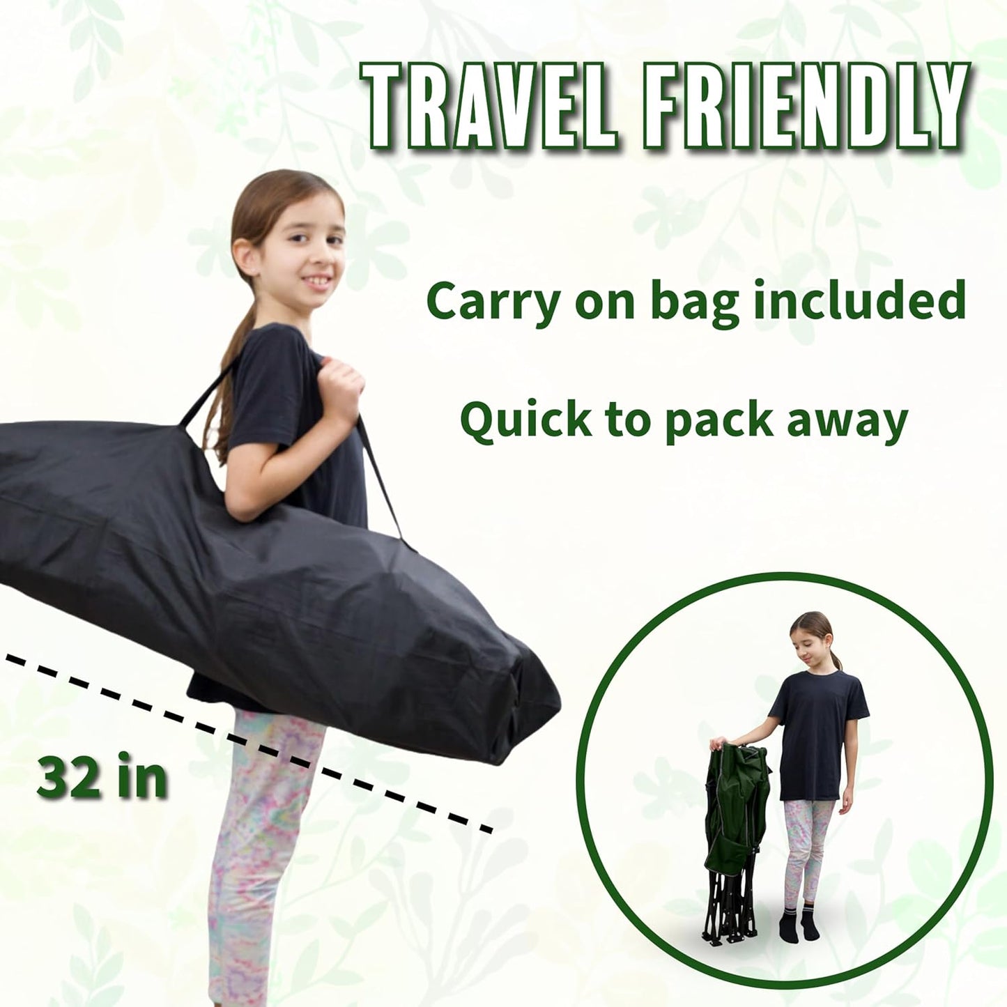 Little Explorers Camping Cot, Camping Bed, Travel Bed, Foldable Bed, Sleeping Bed, 60x25x15 inch, Includes Detachable Pillow