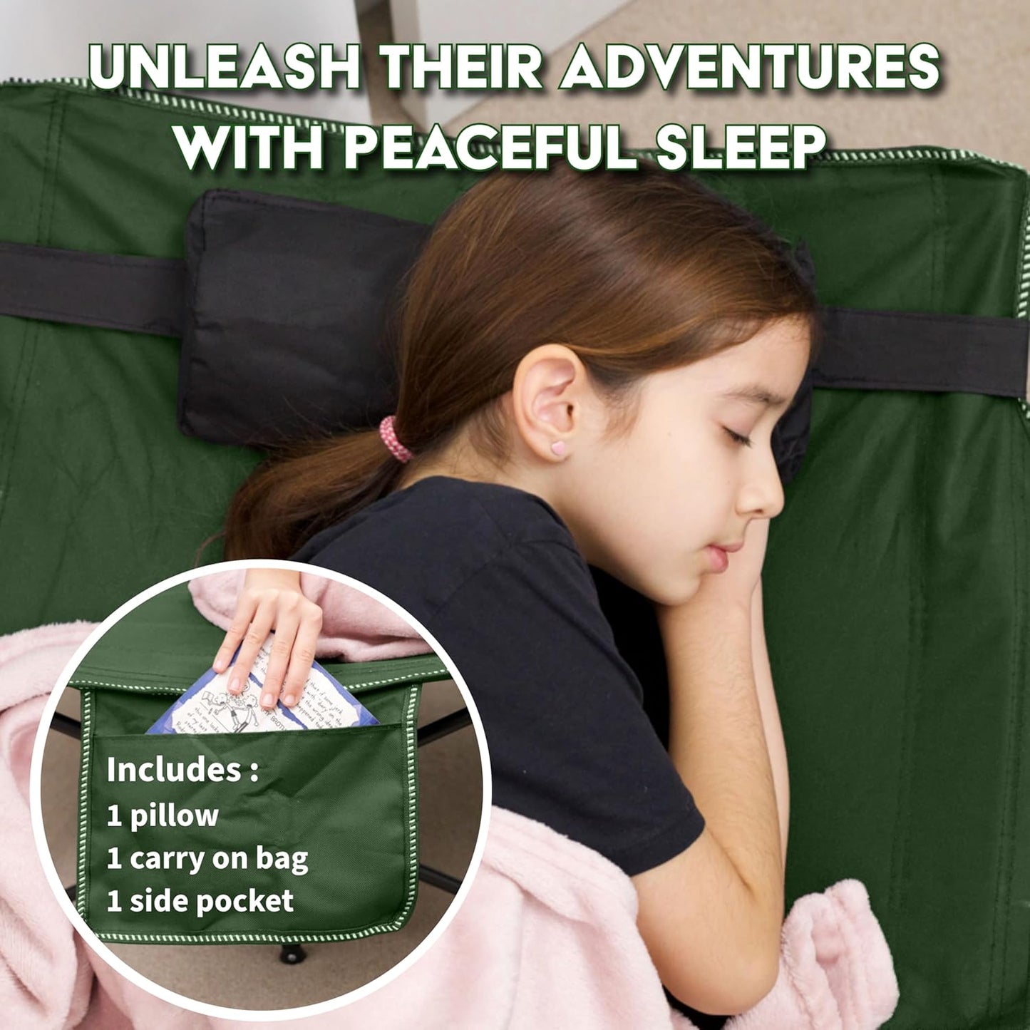 Little Explorers Camping Cot, Camping Bed, Travel Bed, Foldable Bed, Sleeping Bed, 60x25x15 inch, Includes Detachable Pillow