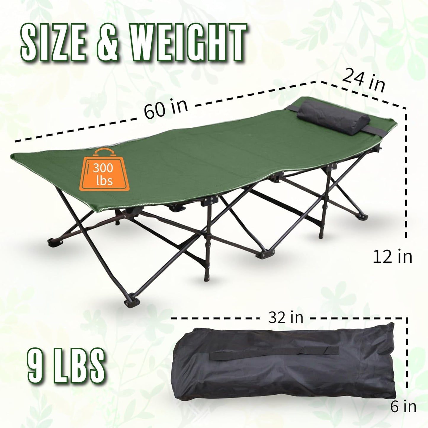 Little Explorers Camping Cot, Camping Bed, Travel Bed, Foldable Bed, Sleeping Bed, 60x25x15 inch, Includes Detachable Pillow
