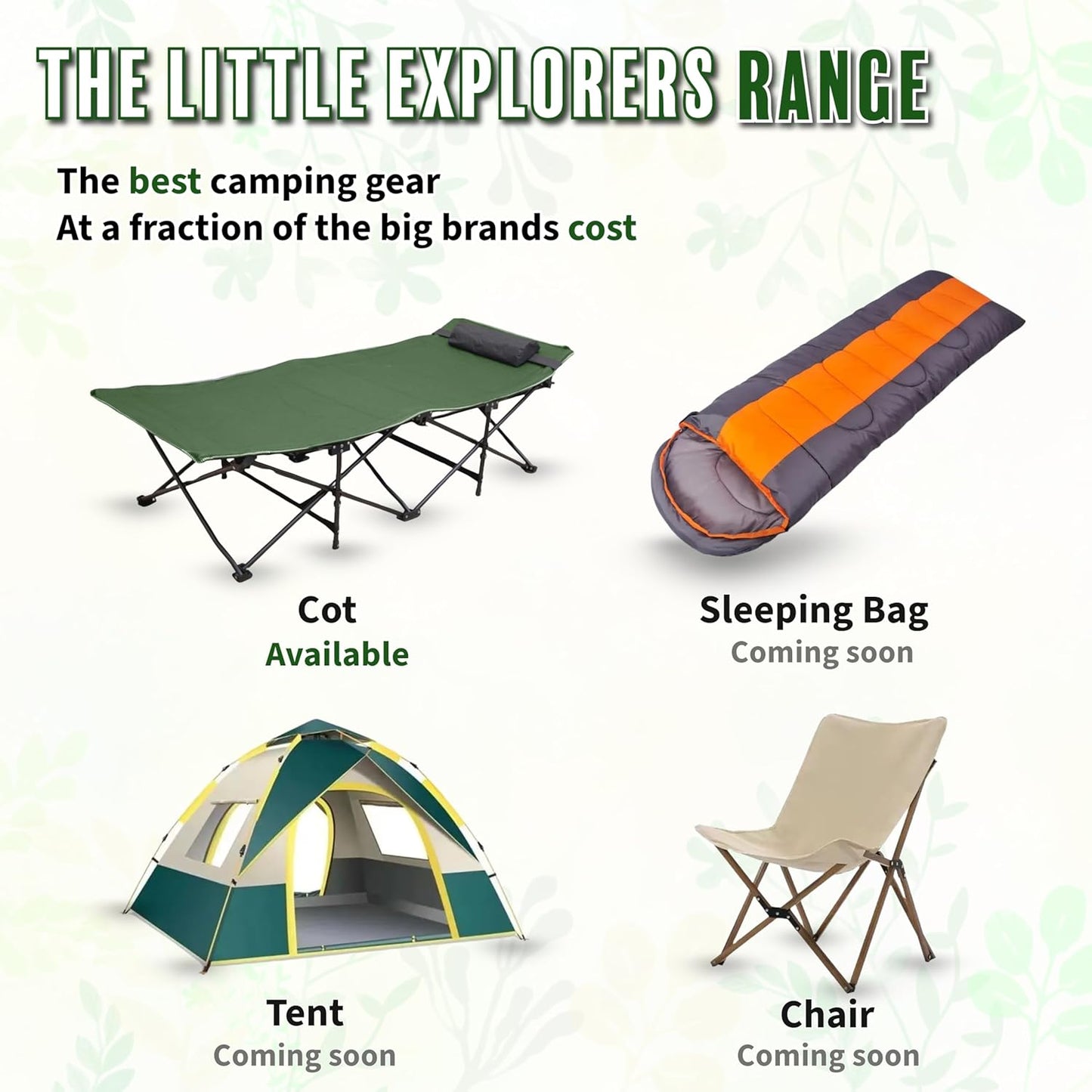 Little Explorers Camping Cot, Camping Bed, Travel Bed, Foldable Bed, Sleeping Bed, 60x25x15 inch, Includes Detachable Pillow
