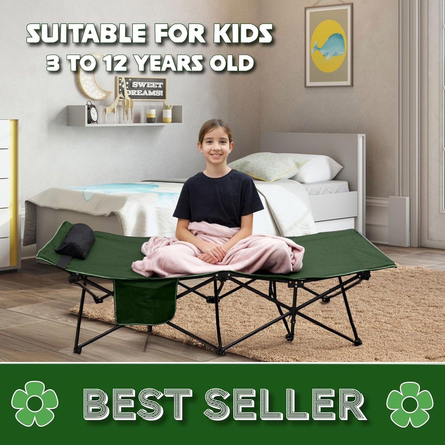 Little Explorers Camping Cot, Camping Bed, Travel Bed, Foldable Bed, Sleeping Bed, 60x25x15 inch, Includes Detachable Pillow